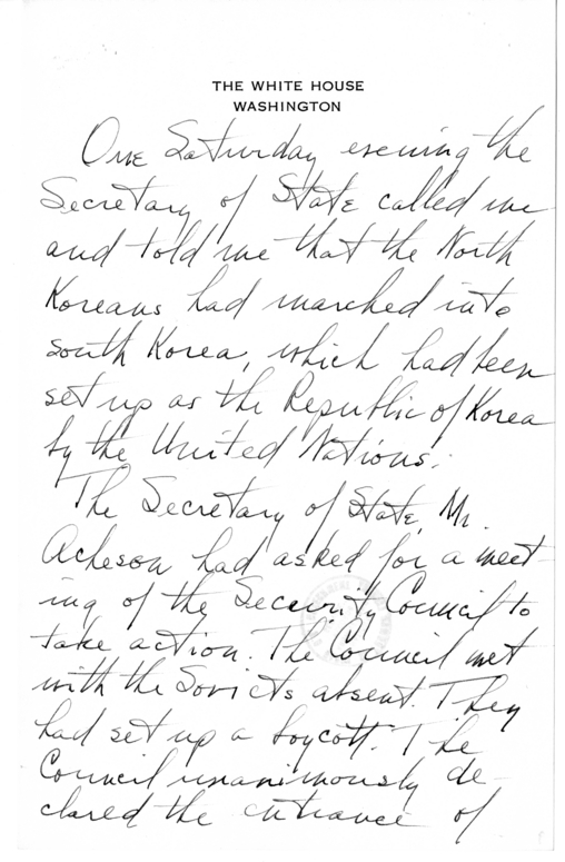 Longhand Note of President Harry S. Truman