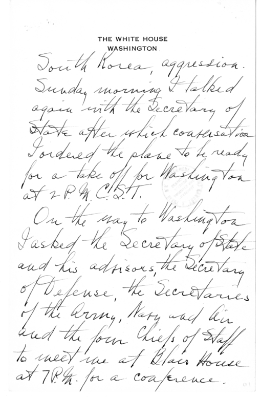 Longhand Note of President Harry S. Truman