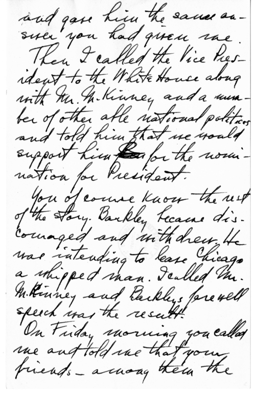 Unsent Draft Letter from President Harry S. Truman to Adlai Stevenson