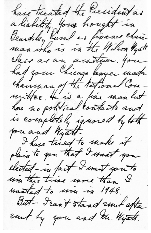 Unsent Draft Letter from President Harry S. Truman to Adlai Stevenson