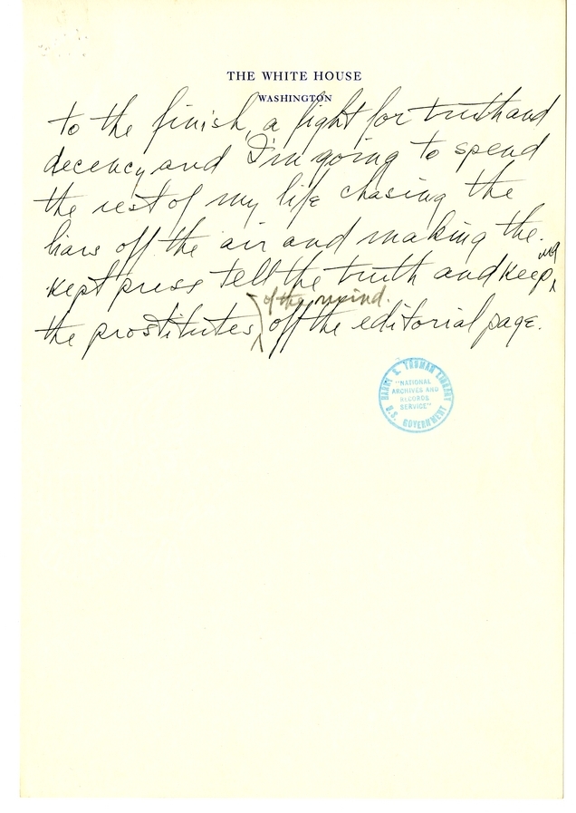 Longhand Note of President Harry S. Truman