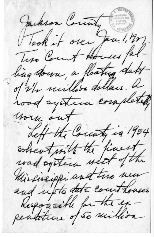 Longhand Note of President Harry S. Truman