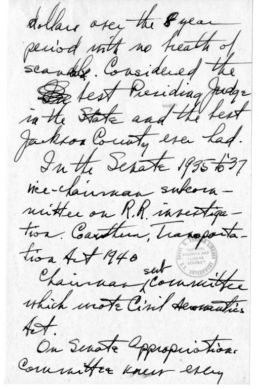 Longhand Note of President Harry S. Truman