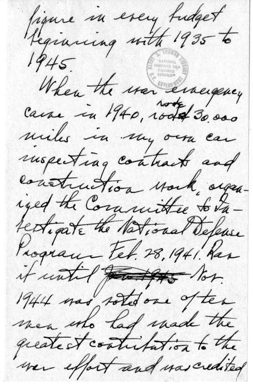 Longhand Note of President Harry S. Truman