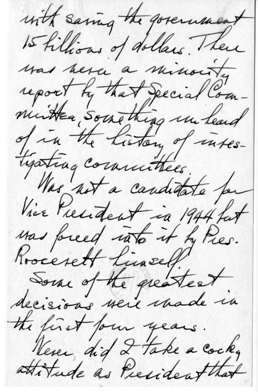 Longhand Note of President Harry S. Truman