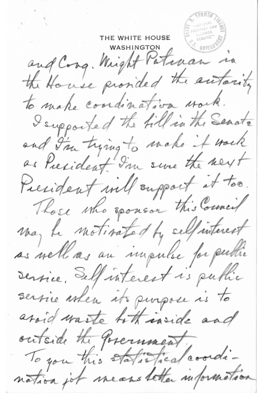 Longhand Note of President Harry S. Truman