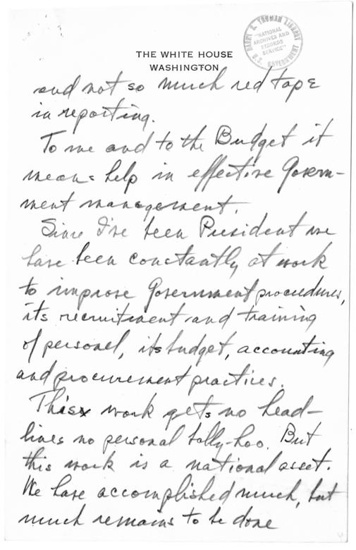 Longhand Note of President Harry S. Truman