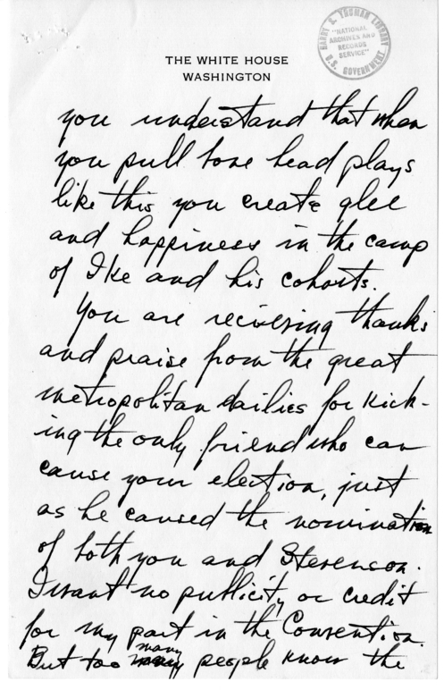 Longhand Note of President Harry S. Truman