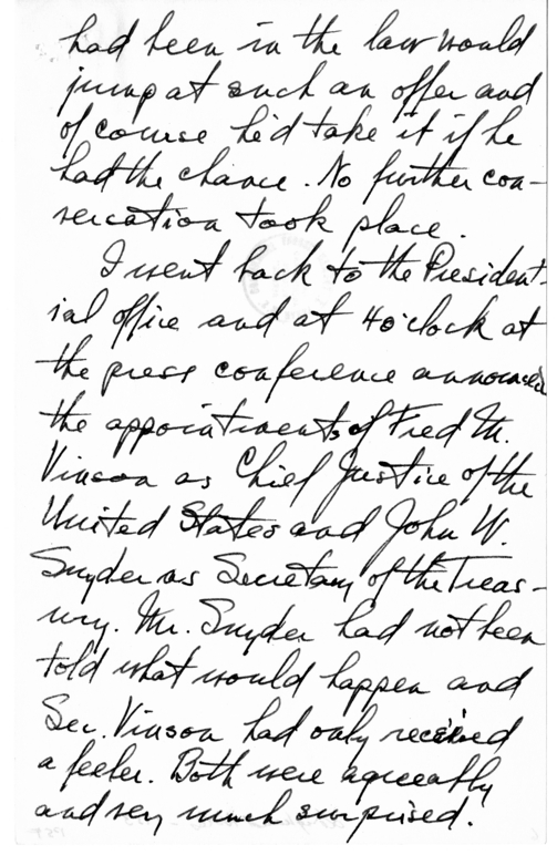 Longhand Note of President Harry S. Truman