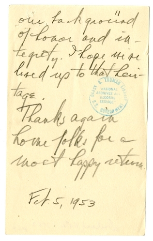 Longhand Note of Former President Harry S. Truman