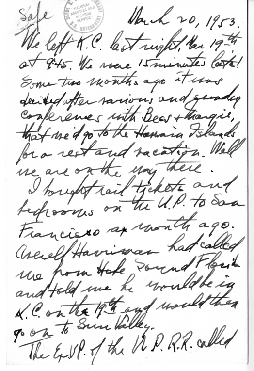 Longhand Note of Former President Harry S. Truman