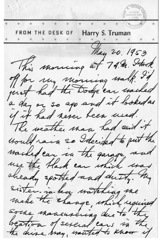 Longhand Note of Former President Harry S. Truman