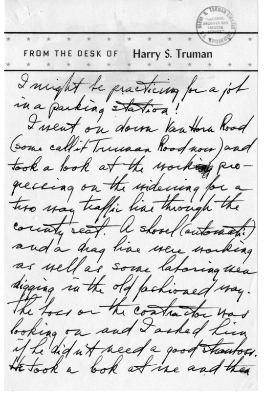 Longhand Note of Former President Harry S. Truman