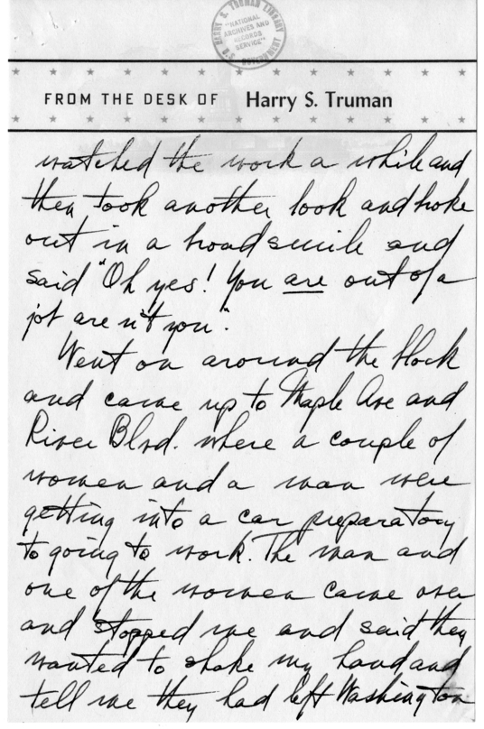 Longhand Note of Former President Harry S. Truman