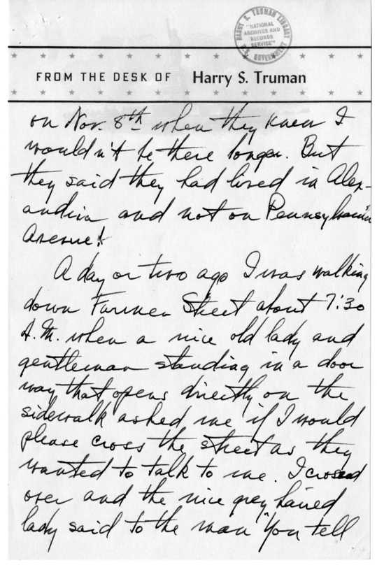 Longhand Note of Former President Harry S. Truman