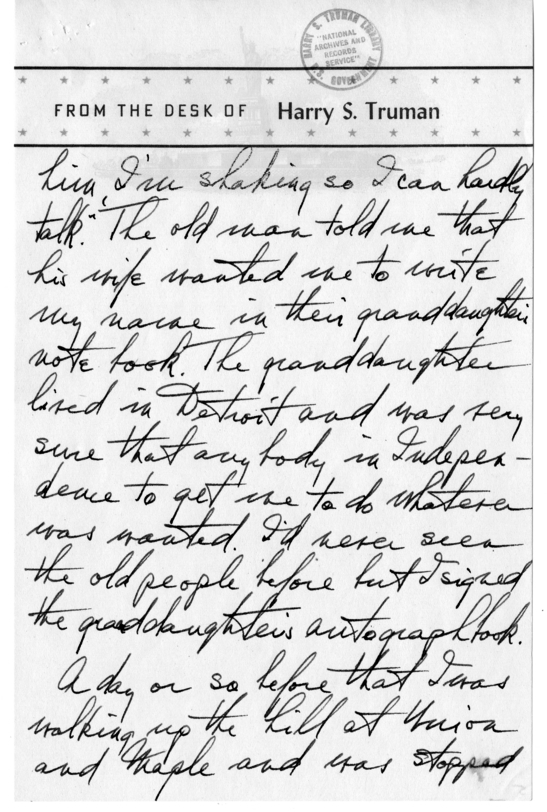 Longhand Note of Former President Harry S. Truman