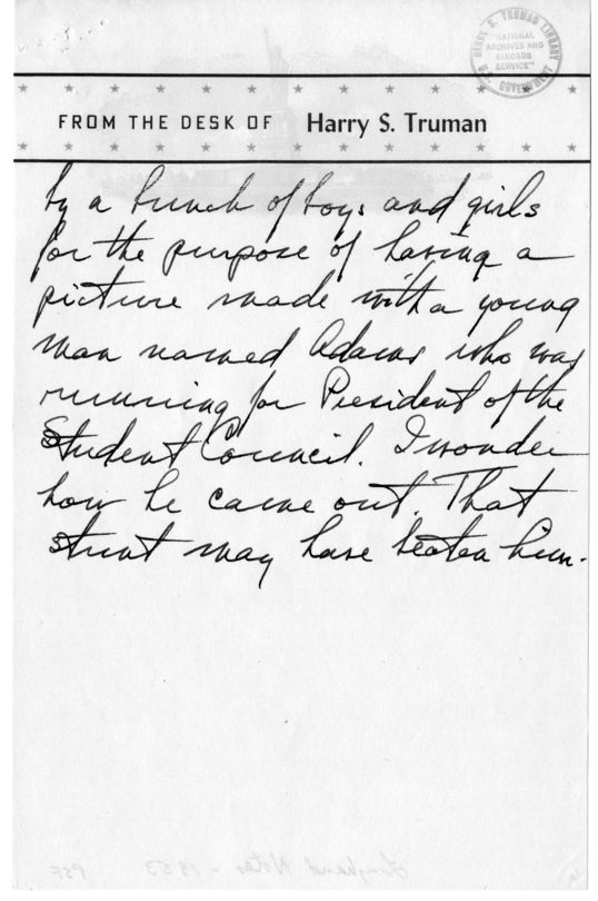 Longhand Note of Former President Harry S. Truman