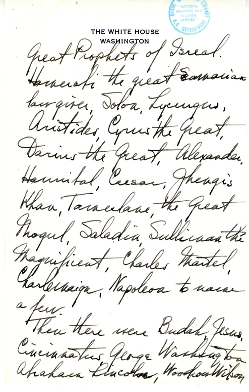 Longhand Note of Former President Harry S. Truman