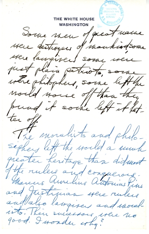 Longhand Note of Former President Harry S. Truman