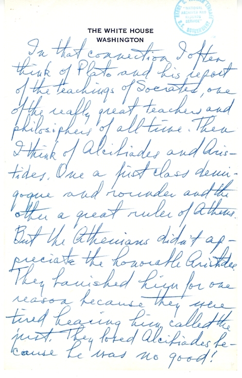 Longhand Note of Former President Harry S. Truman