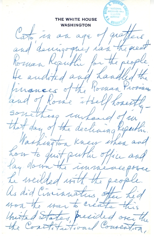 Longhand Note of Former President Harry S. Truman