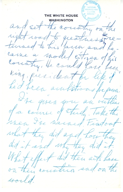 Longhand Note of Former President Harry S. Truman