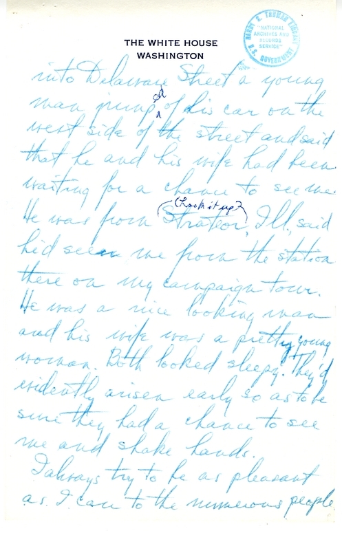 Longhand Note of Former President Harry S. Truman