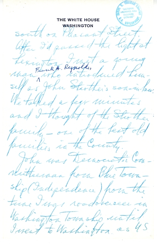 Longhand Note of Former President Harry S. Truman