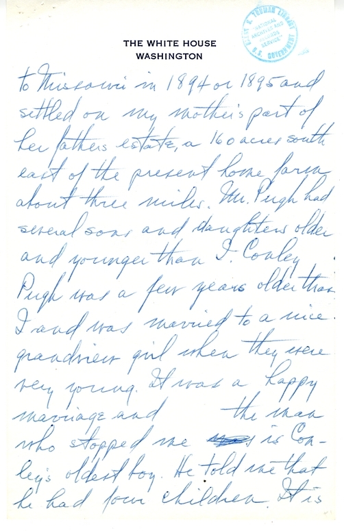 Longhand Note of Former President Harry S. Truman