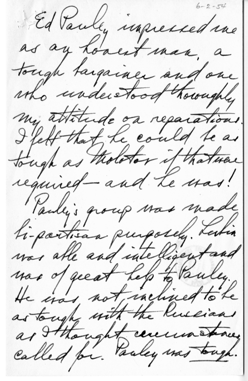 Longhand Note of Former President Harry S. Truman