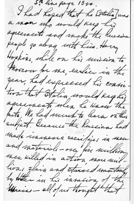 Longhand Note of Former President Harry S. Truman