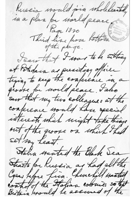 Longhand Note of Former President Harry S. Truman