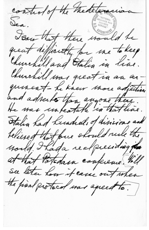 Longhand Note of Former President Harry S. Truman