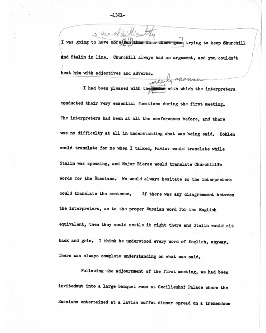 Typed Note and Memoir Draft of Former President Harry S. Truman