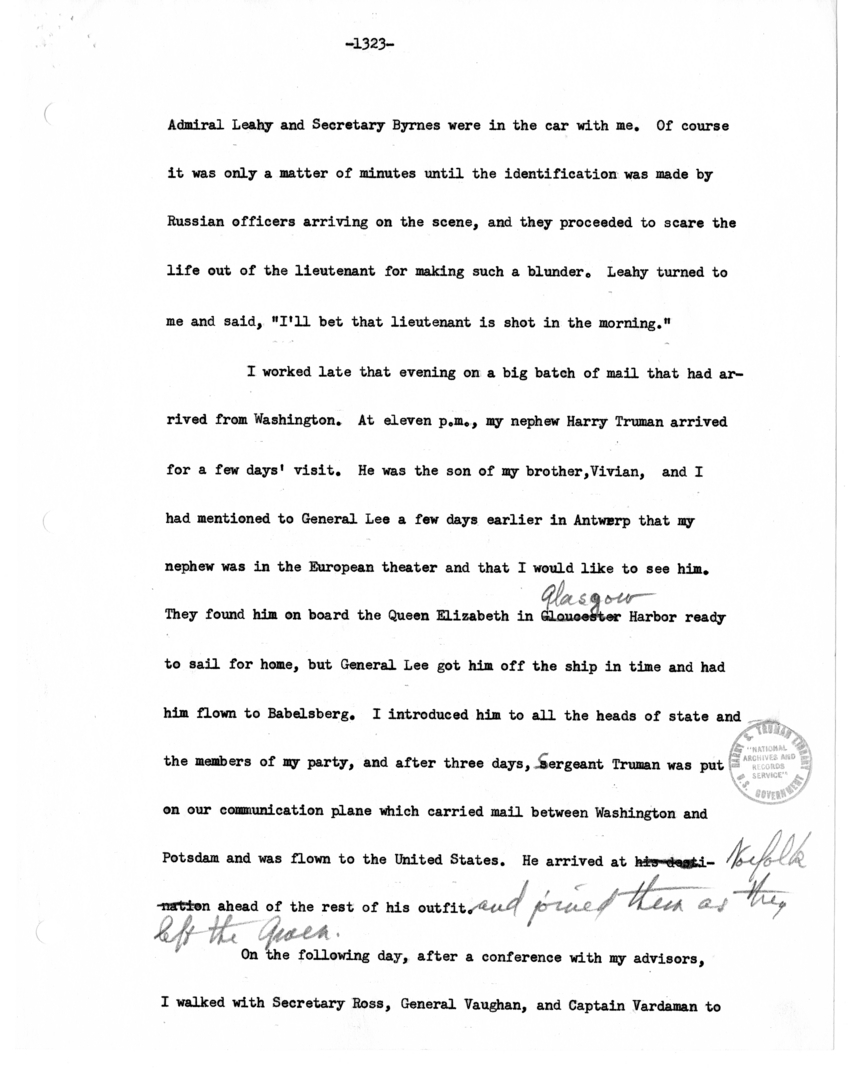 Typed Note and Memoir Draft of Former President Harry S. Truman