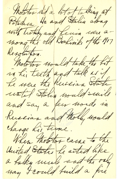 Longhand Note of Former President Harry S. Truman