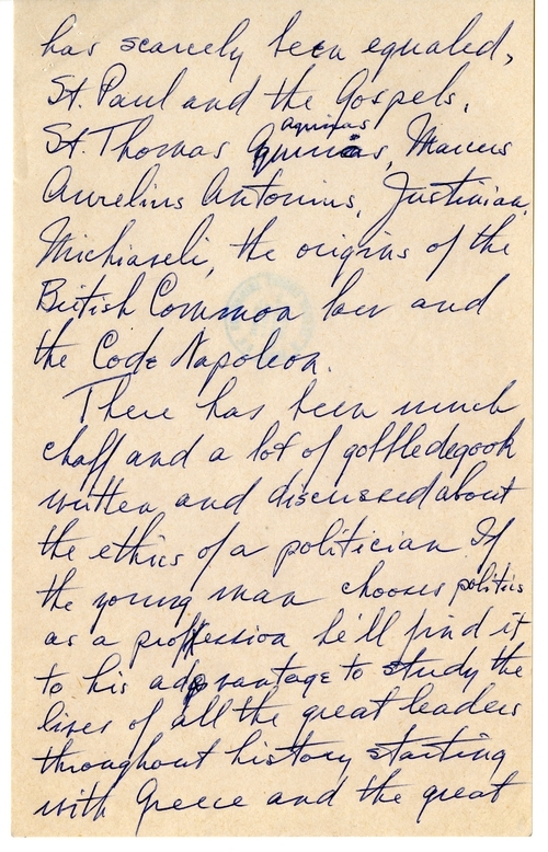 Longhand Note of Former President Harry S. Truman