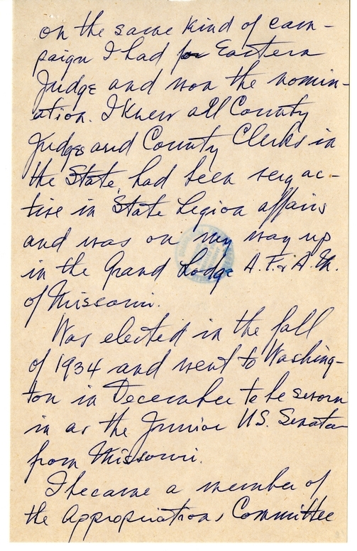Longhand Note of Former President Harry S. Truman