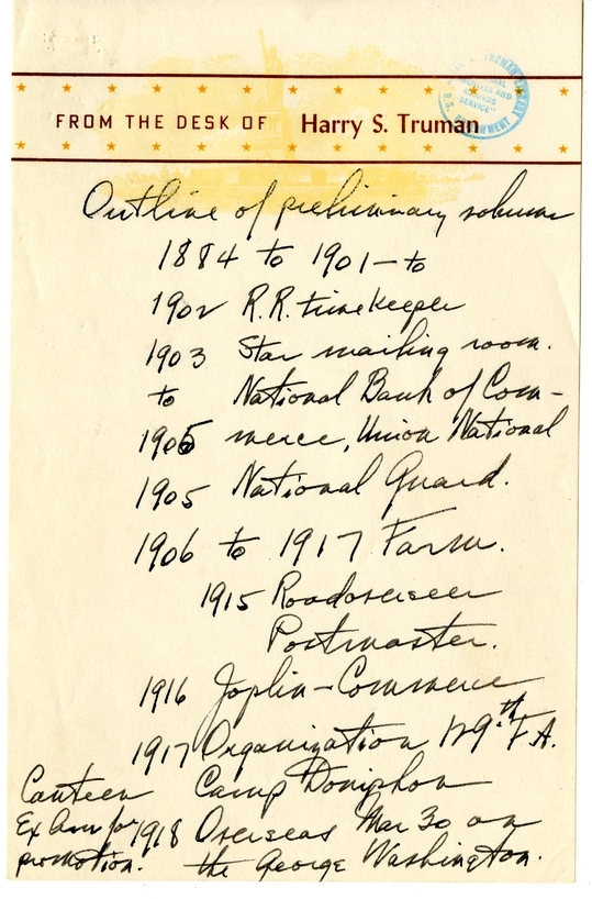 Longhand Note of Former President Harry S. Truman