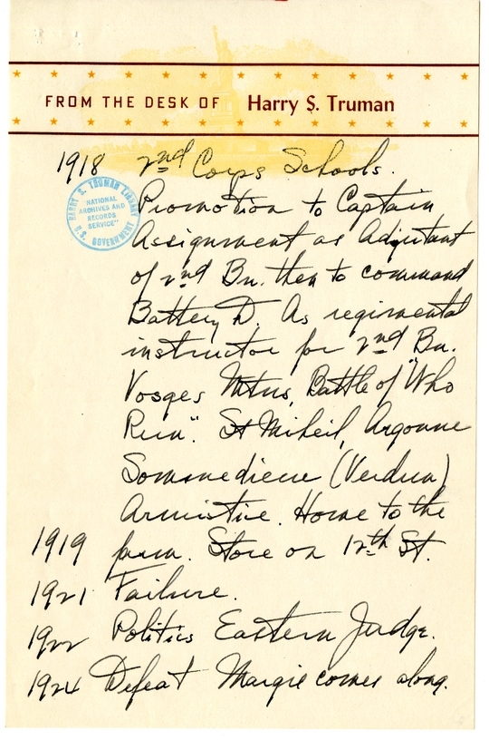 Longhand Note of Former President Harry S. Truman
