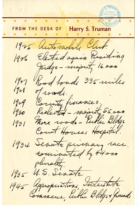Longhand Note of Former President Harry S. Truman