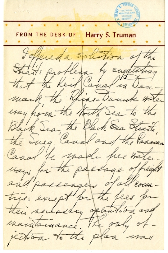 Longhand Note of Former President Harry S. Truman