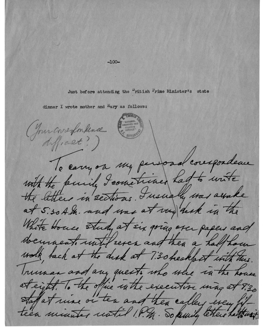 Longhand Note of Former President Harry S. Truman