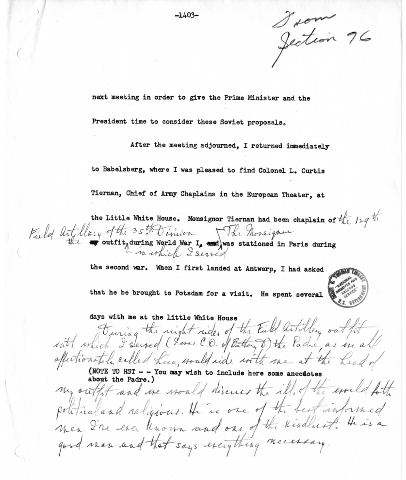 Typed and Handwritten Memoir Draft of Former President Harry S. Truman