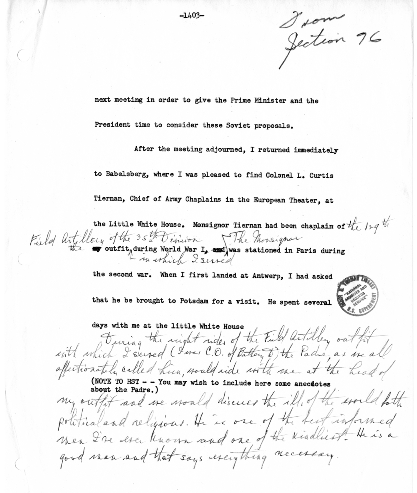 Typed and Handwritten Memoir Draft of Former President Harry S. Truman