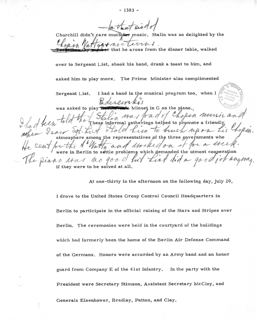 Typed and Handwritten Memoir Draft of Former President Harry S. Truman