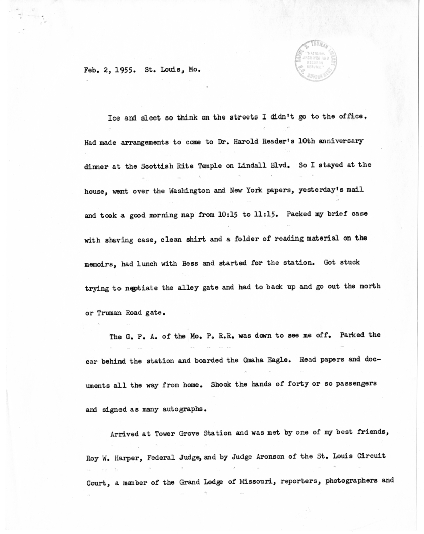 Typed Note of Former President Harry S. Truman