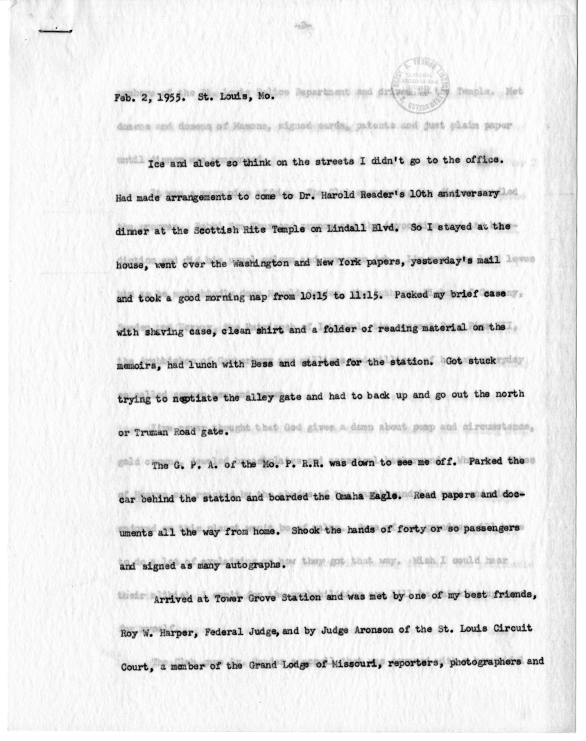 Typed Note of Former President Harry S. Truman