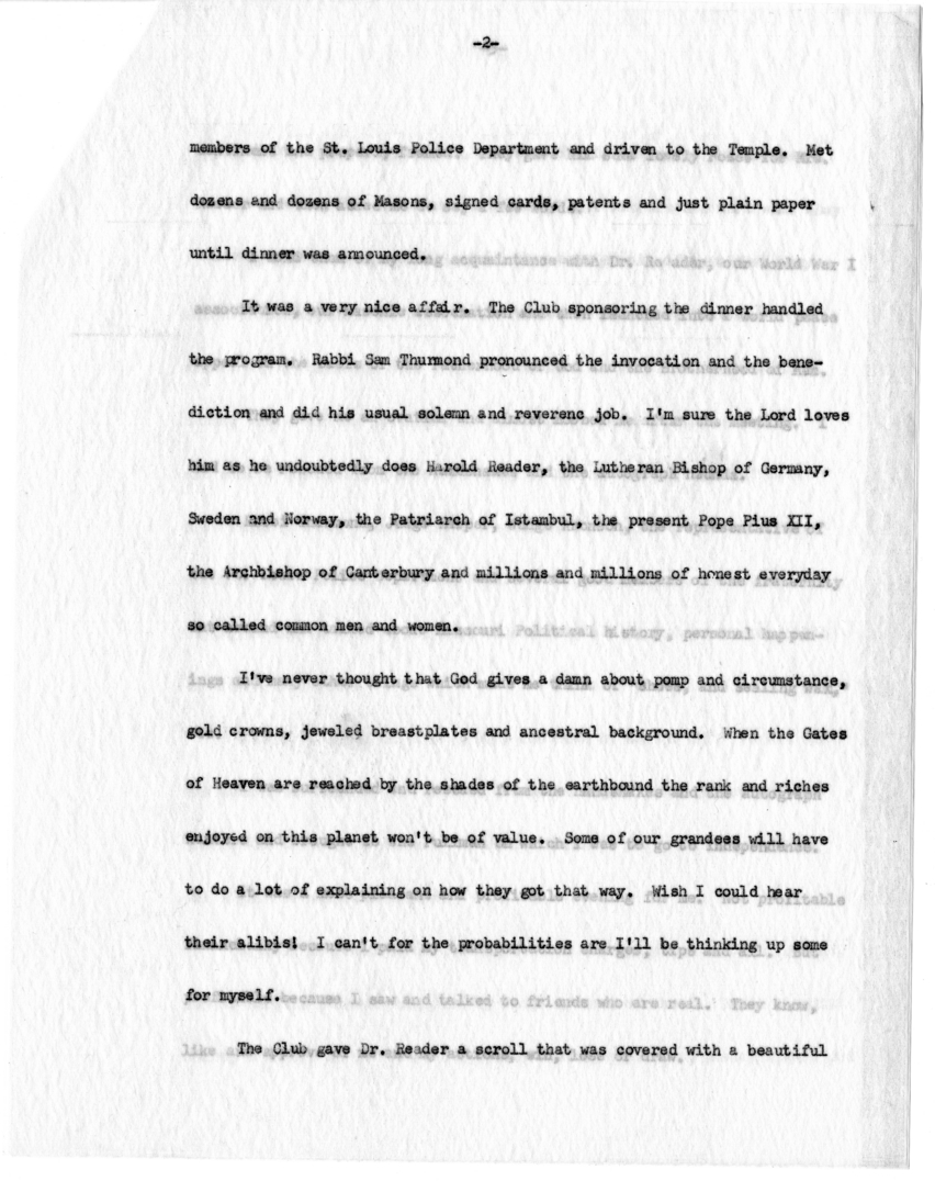 Typed Note of Former President Harry S. Truman