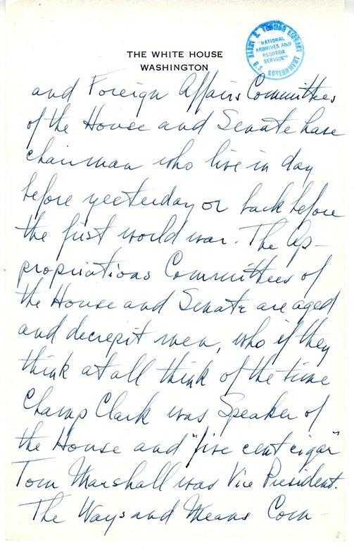 Longhand Note of President Harry S. Truman